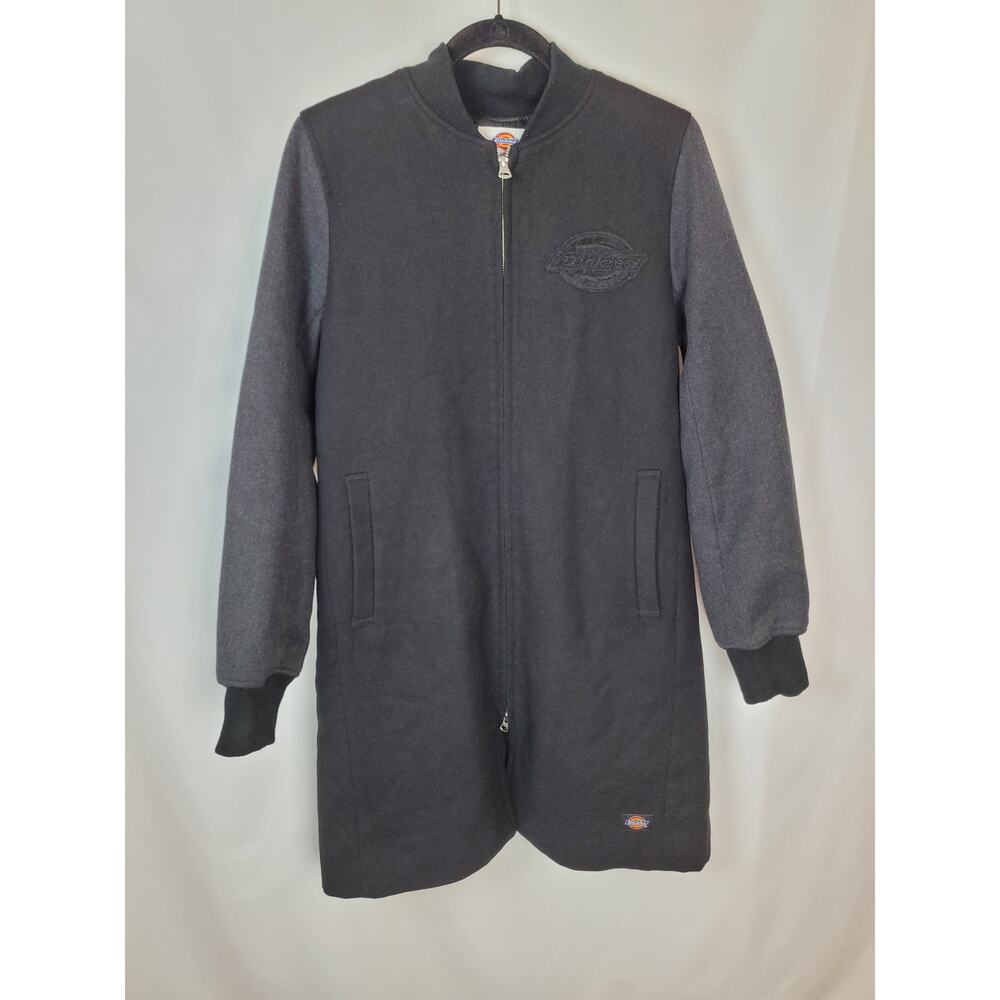 Dickies Goth Trench Peacoat Wool Blend Slim Fit Zippered Womens Black Charcoal L